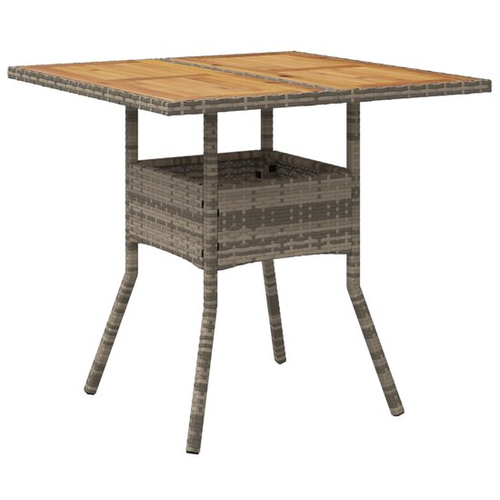 Tuintafel Fanny met acaciahouten blad 80x80x75 cm poly rattan grijs