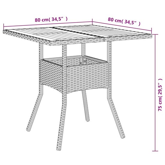 Tuintafel Fanny met acaciahouten blad 80x80x75 cm poly rattan grijs