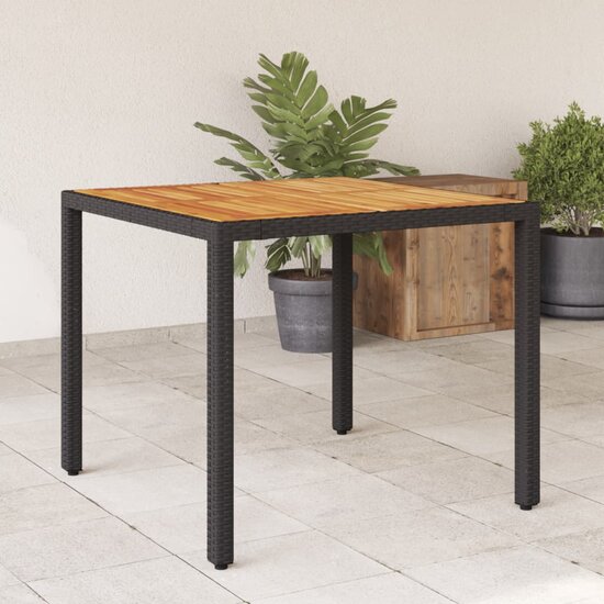 Tuintafel Hank acaciahouten blad 90x90x75 cm poly rattan zwart