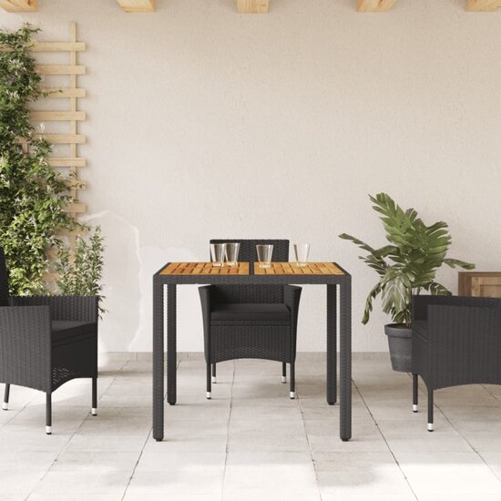 Tuintafel Hank acaciahouten blad 90x90x75 cm poly rattan zwart