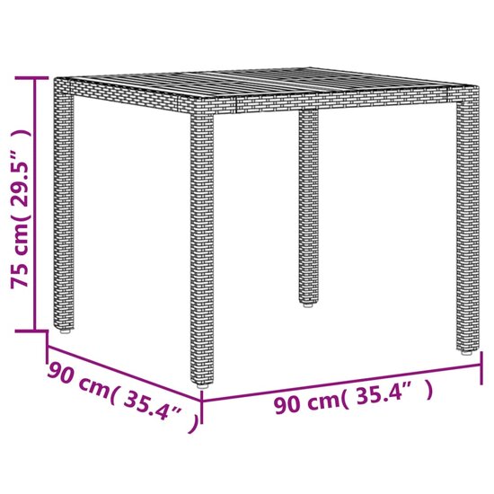 Tuintafel Hank acaciahouten blad 90x90x75 cm poly rattan zwart