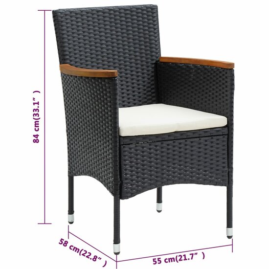 Tuinset Manny 4 stoelen met kussens zwart en Eettafel