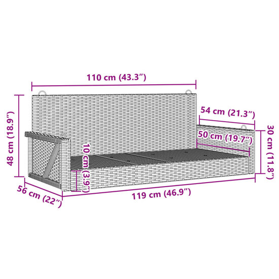 Schommelbank 119x56x48 cm poly rattan beige