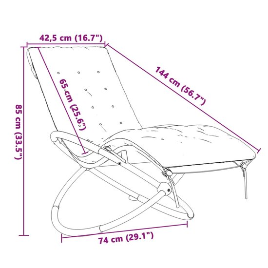 Ligstoel Tuinstoel geometrisch met kussen staal zwart en grijs