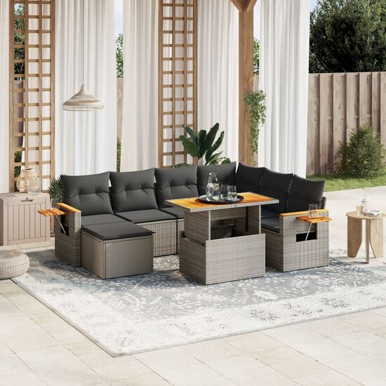 Loungeset Nice met kussens poly rattan grijs 8-delig