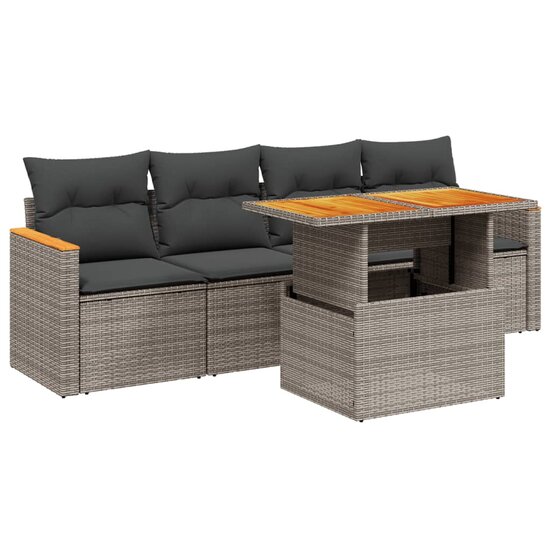 Loungeset Marnix met kussens poly rattan grijs 