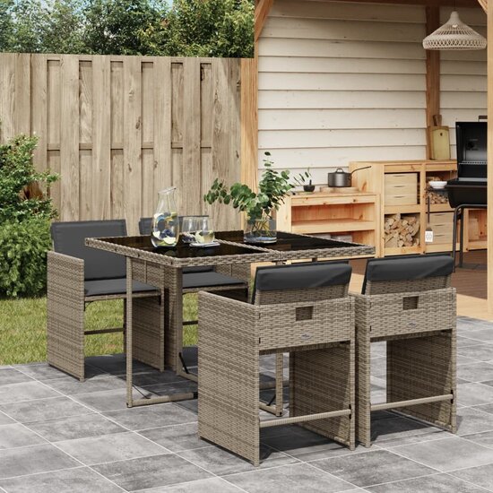 Tuinset Amanda met kussens poly rattan grijs