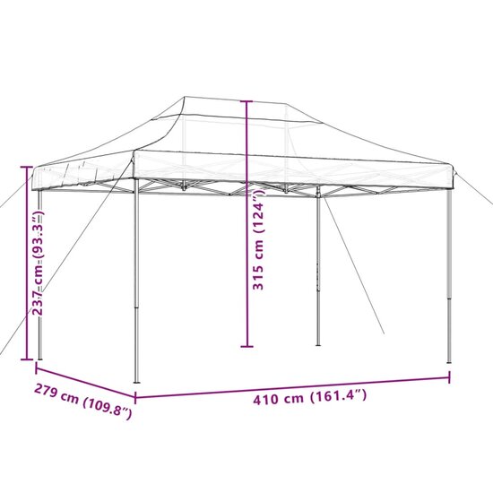 Partytent Open inklapbaar pop-up 410x279x315 cm oranje