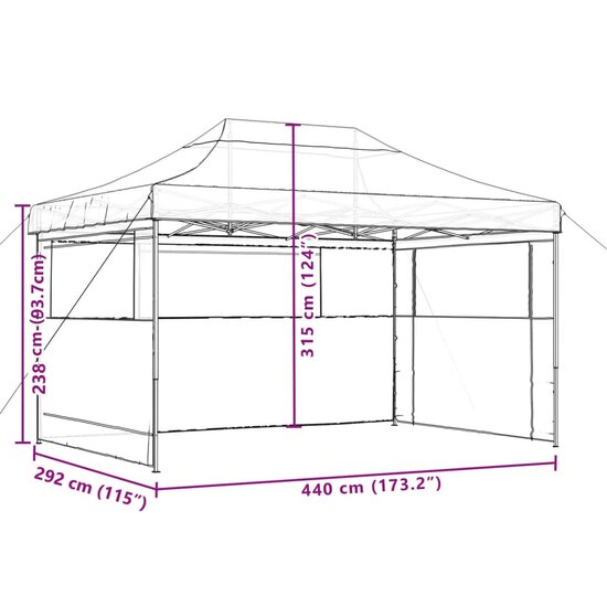 Partytent Party inklapbaar pop-up met 3 zijwanden oranje