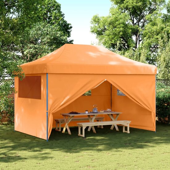 Partytent Party inklapbaar pop-up met 4 zijwanden oranje