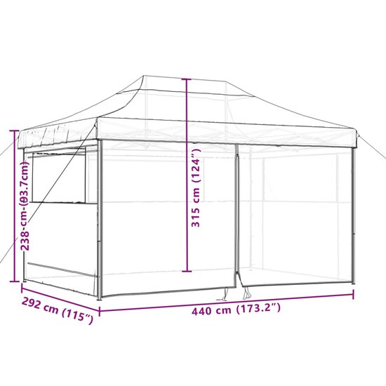 Partytent Party inklapbaar pop-up met 4 zijwanden oranje