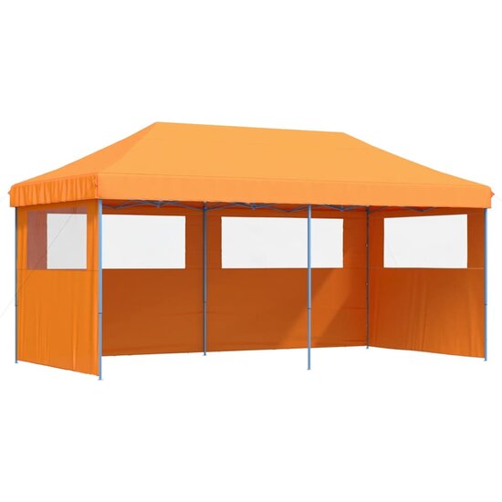 Partytent 580x292cm inklapbaar pop-up met 3 zijwanden oranje