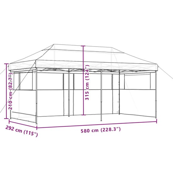 Partytent 580x292cm inklapbaar pop-up met 3 zijwanden oranje