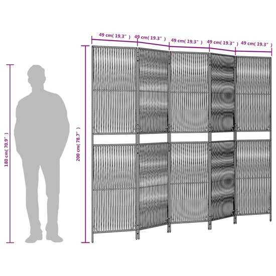 Kamerscherm 5 panelen poly rattan beige - Buiten of binnen