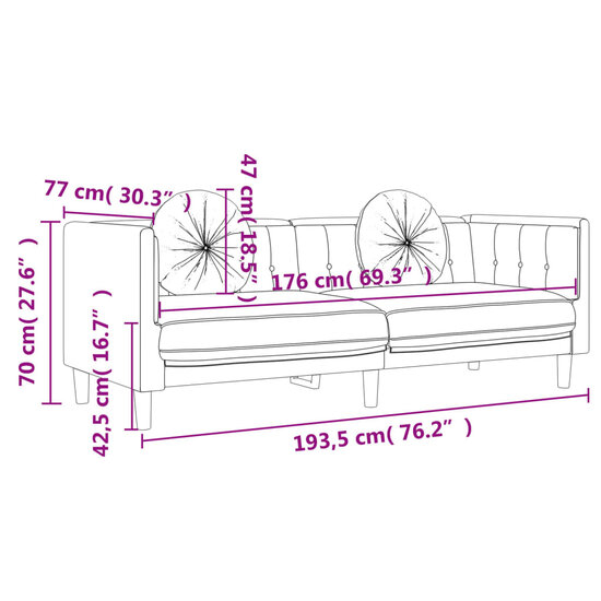 Bank Roderick 194cm met kussens 3-zits fluweel roze