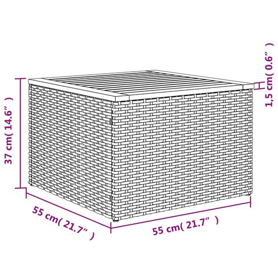 Tuintafel Ank 55x55x37 cm poly rattan en acaciahout grijs