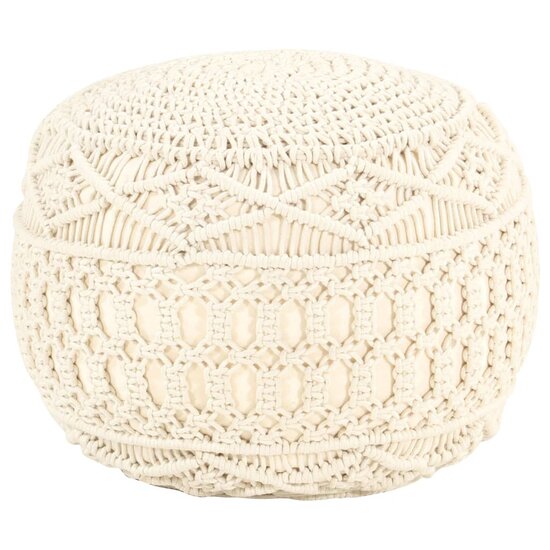 Poef macram&eacute; handgemaakt 45x30 cm katoen cr&egrave;me