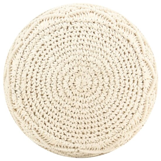 Poef macram&eacute; handgemaakt 45x30 cm katoen cr&egrave;me