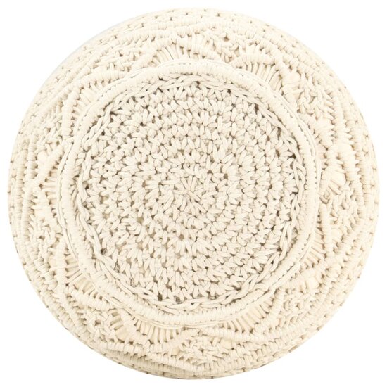 Poef macram&eacute; handgemaakt 45x30 cm katoen cr&egrave;me