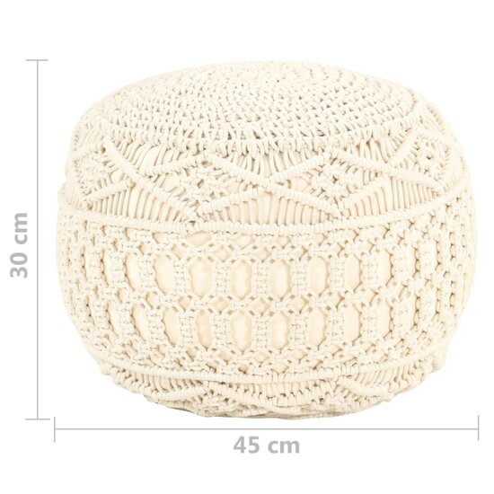 Poef macram&eacute; handgemaakt 45x30 cm katoen cr&egrave;me