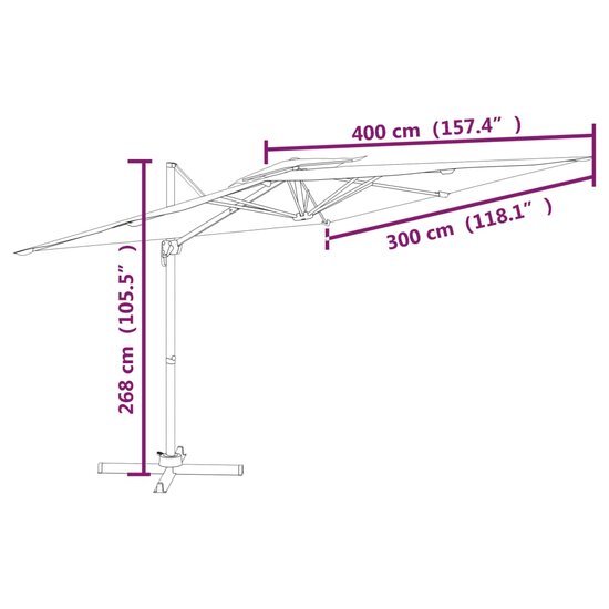 Zweefparasol  Heleen met dubbel dak 400x300 cm zandwit