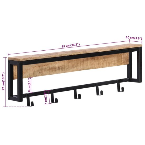 Kapstok Hansa 87x10x27 cm massief ruw mangohout