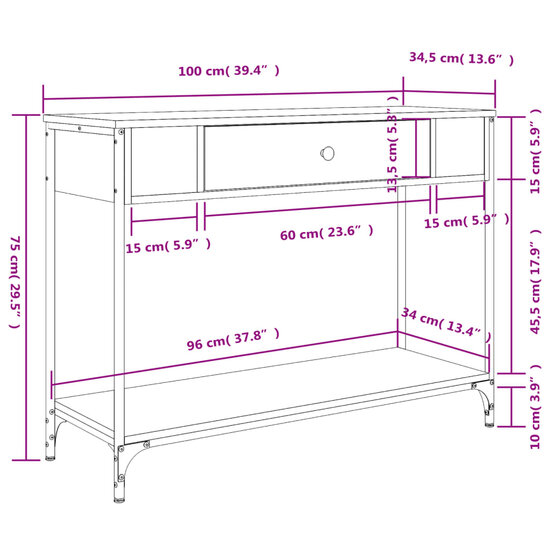 Wandtafel Ludo 100x34,5x75 cm hout gerookt eikenkleurig