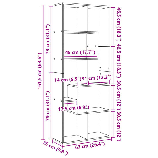 Kamerscherm / boekenkast 67x25x161,5 cm hout oud houtkleur