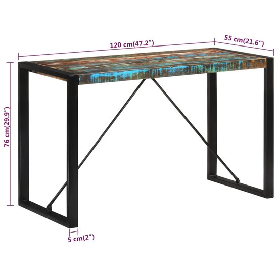 Smalle Eettafel Yorik 120x55x76 cm massief gerecycled hout