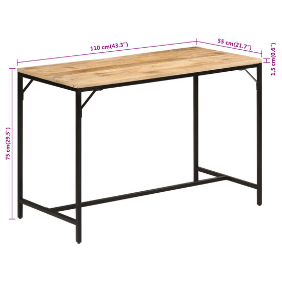 Smalle Eettafel Wilma 110x55x75 cm massief ruw mangohout en ijzer