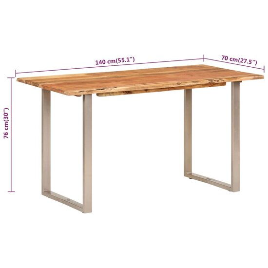 Smalle Eettafel Jantine 140x70x76 cm massief acaciahout