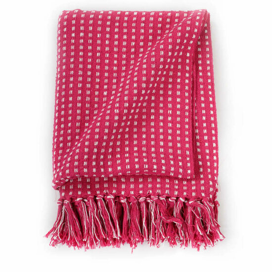 Plaid vierkantjes 125x150 cm katoen roze