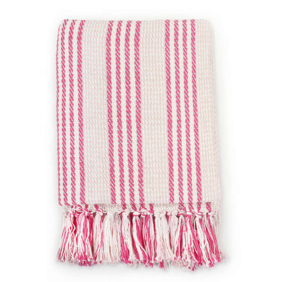 Plaid strepen 125x150 cm katoen roze en wit