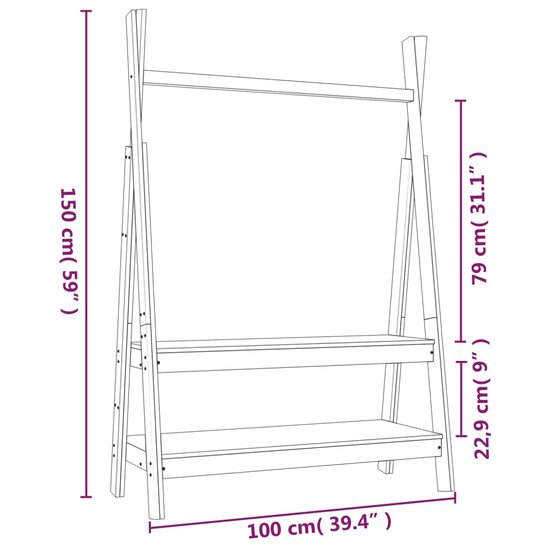 Kledingrek 100x45,5x150 cm massief grenenhout wit