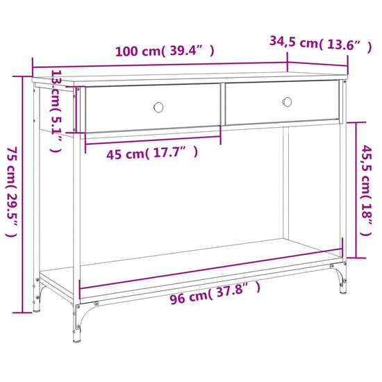 Wandtafel Lucien 100x34,5x75 cm bewerkt hout bruin eikenkleur