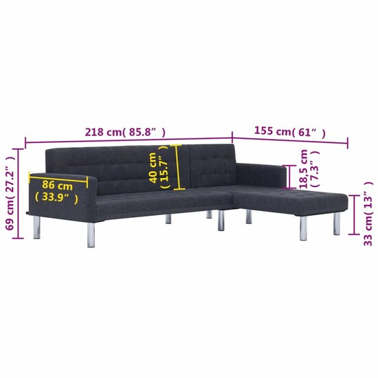 Slaapbank Andy L-vormig polyester donkergrijs hoekbank