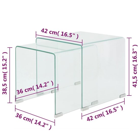 Bijzettafel Oranjewoud set 2-dlg transparant gehard glas