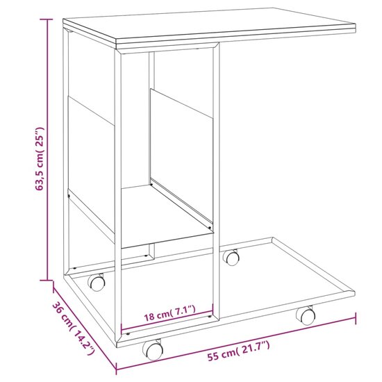 Bijzettafel Ready met wieltjes 55x36x63,5 cm hout zwart