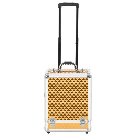 Make-up trolley 35x29x45 cm aluminium goudkleurig rolkoffer