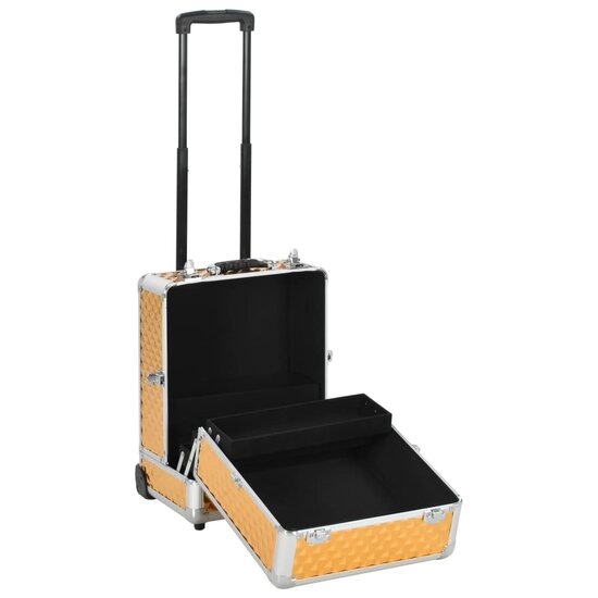 Make-up trolley 35x29x45 cm aluminium goudkleurig rolkoffer