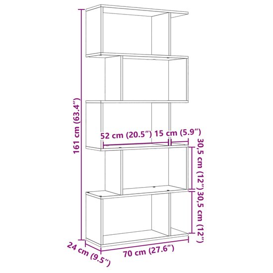 Kamerscherm / boekenkast 5-laags 70x24x161 cm hout oud hout