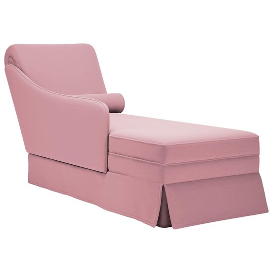 Chaise longue met bolster en rechterarmleuning velvet roze