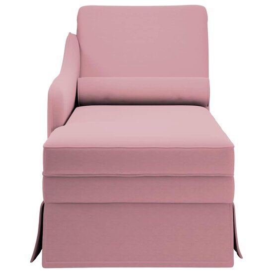 Chaise longue met bolster en rechterarmleuning velvet roze