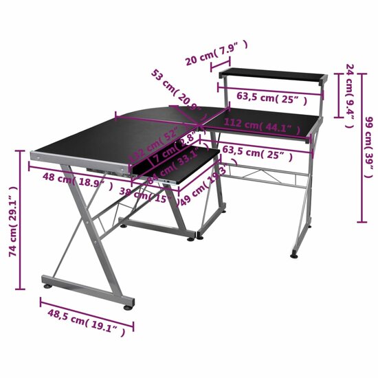 Hoekbureau 132x112x99 cm hout zwart - Game bureau