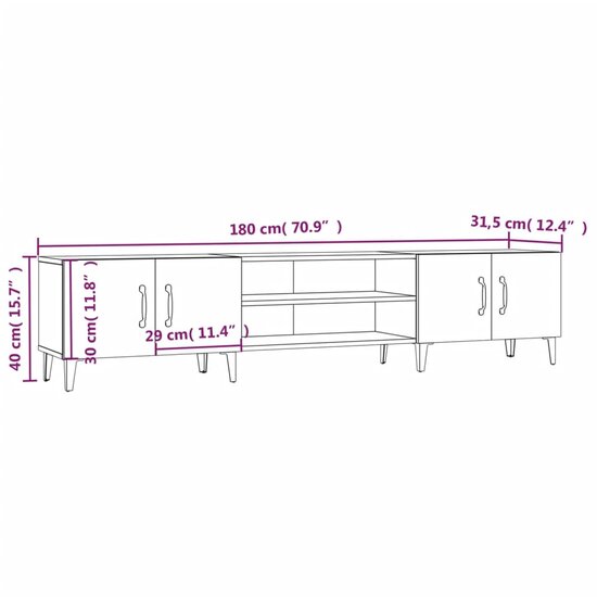 Tv-meubel Gunther 180x31,5x40 cm hout zwart