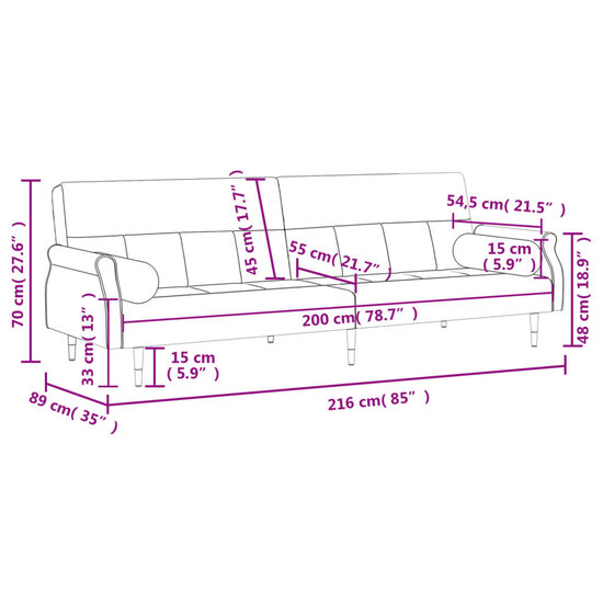 Slaapbank Easy 216cm met kussens fluweel zwart