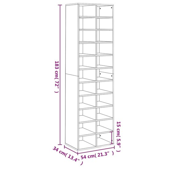 Schoenenkast met veel ruimte 54x34x183 cm hout zwart