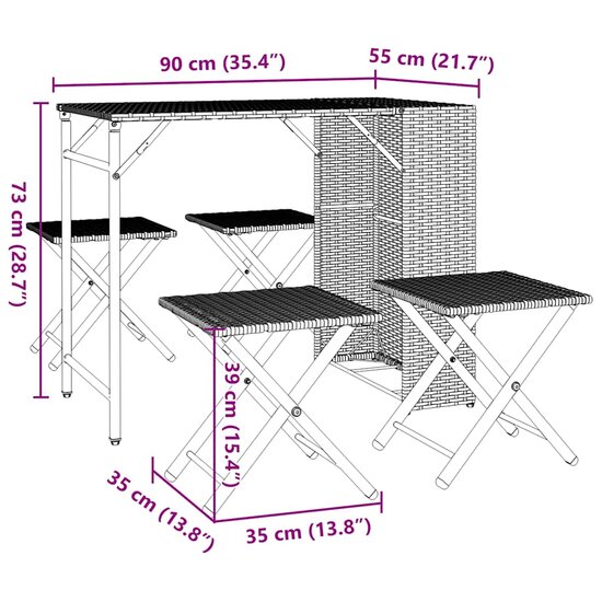 5-delige Tuinset Senso inklapbaar poly rattan lichtgrijs