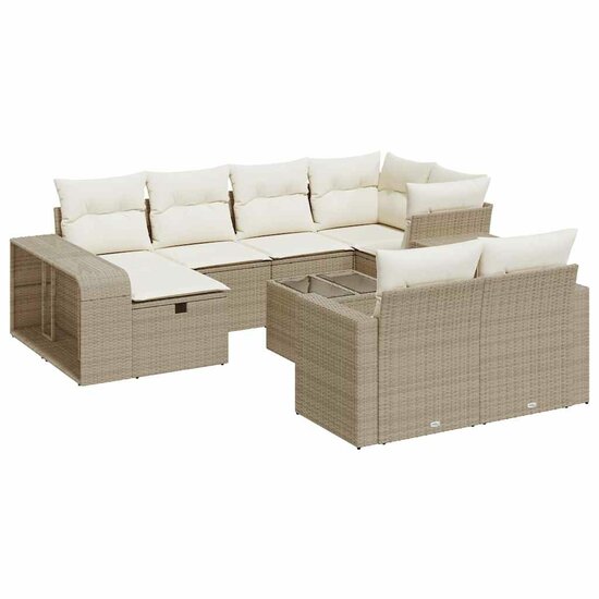 11-delige Loungeset Limo met kussens poly rattan beige