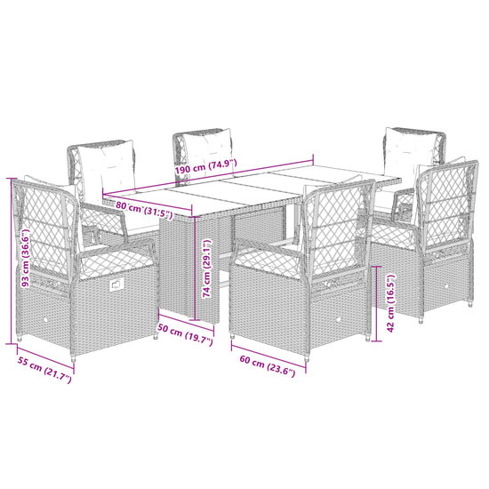 7-delige Tuinset Laren met kussens poly rattan zwart